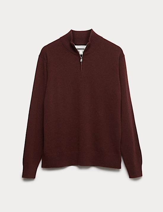 Pure Cashmere Textured Half Zip Jumper