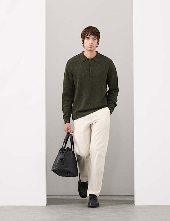 סריג פולו בגזרה נינוחה מתערובת צמר וקשמיר