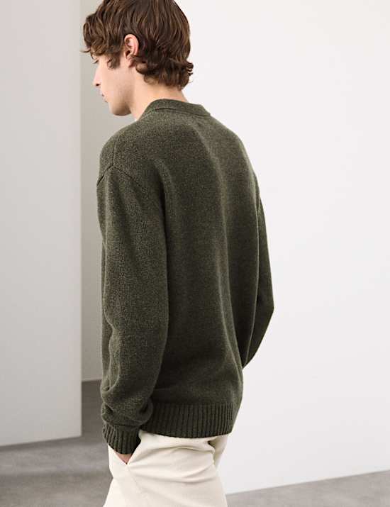 סריג פולו בגזרה נינוחה מתערובת צמר וקשמיר