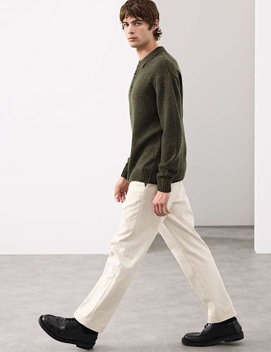 סריג פולו בגזרה נינוחה מתערובת צמר וקשמיר