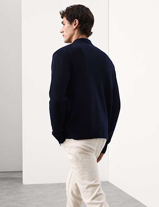 Cashmere and Wool Blend Collared Knitted Jacket