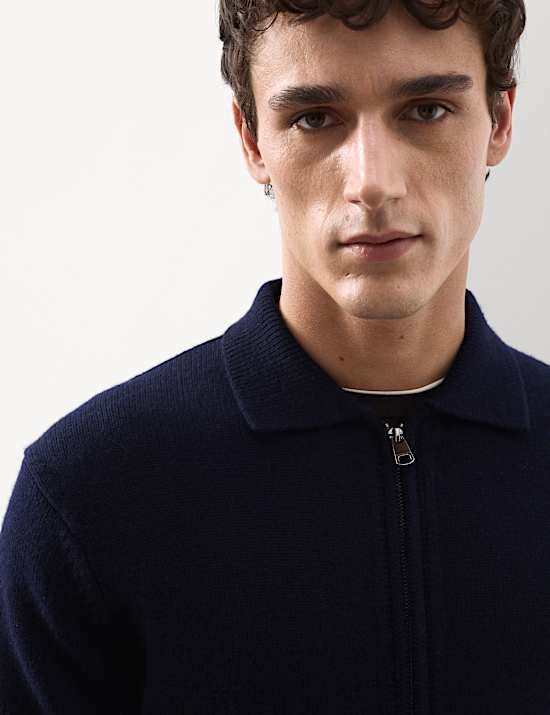 Cashmere and Wool Blend Collared Knitted Jacket