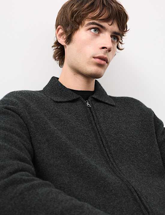 Cashmere and Wool Blend Collared Knitted Jacket