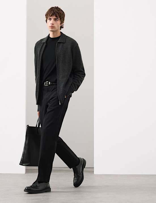 Cashmere and Wool Blend Collared Knitted Jacket