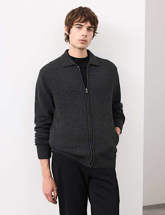Cashmere and Wool Blend Collared Knitted Jacket