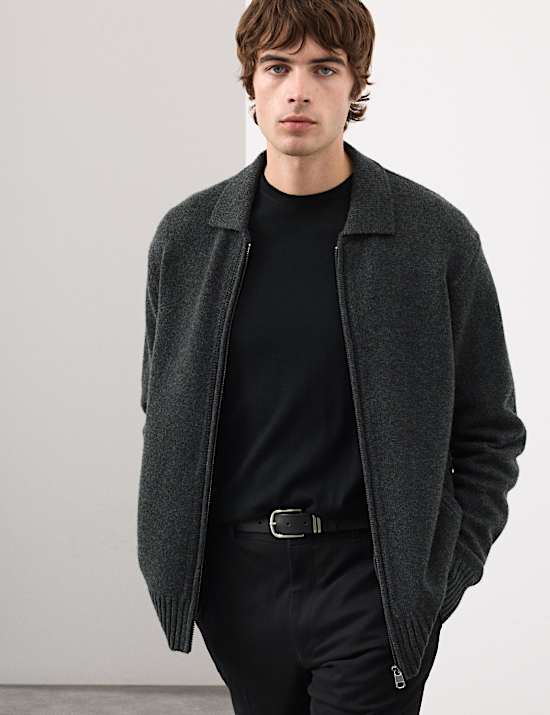 Cashmere and Wool Blend Collared Knitted Jacket