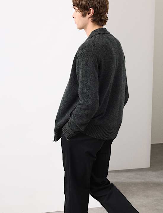 Cashmere and Wool Blend Collared Knitted Jacket