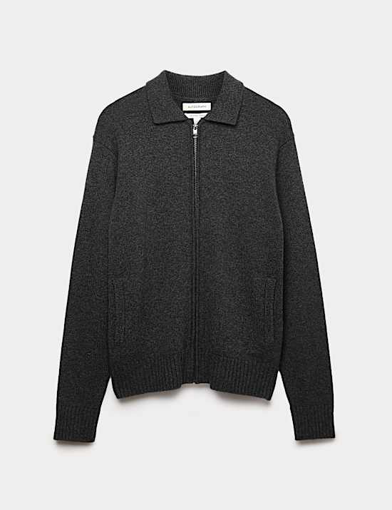 Cashmere and Wool Blend Collared Knitted Jacket
