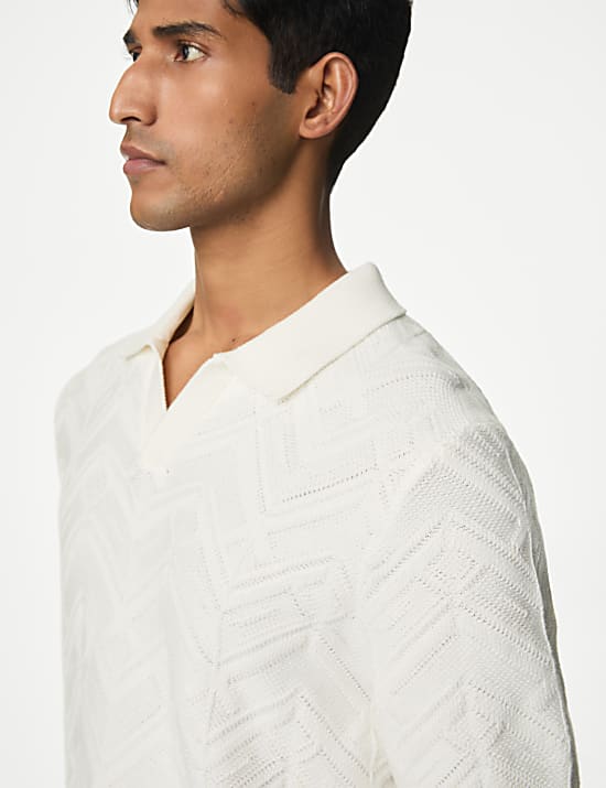 Cotton Rich Open Neck Knitted Polo Shirt
