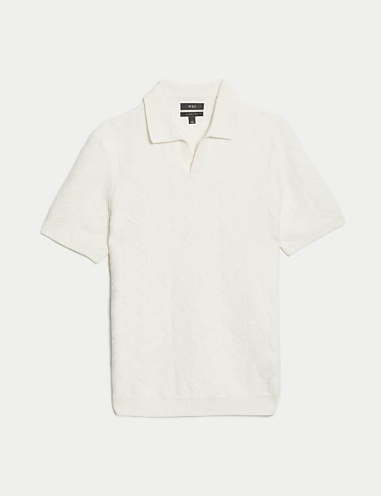 Cotton Rich Open Neck Knitted Polo Shirt