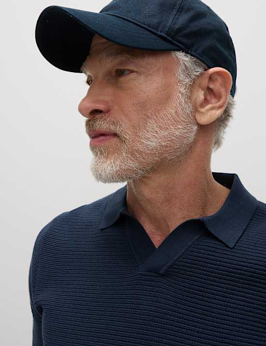 Pure Cotton Open Neck Knitted Polo Shirt