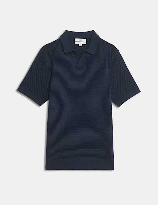 Pure Cotton Open Neck Knitted Polo Shirt