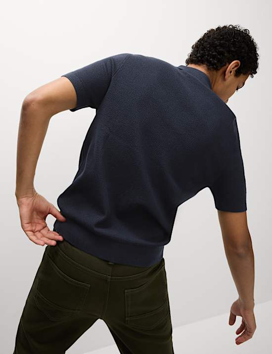Cotton Rich Textured Knitted Polo Shirt