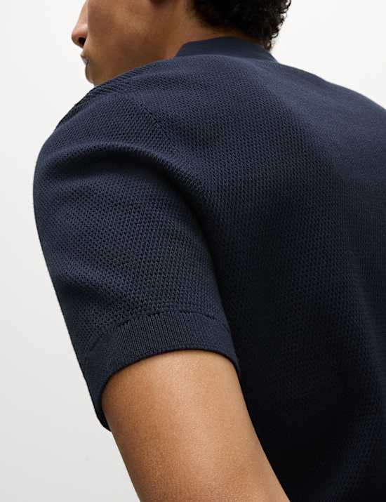 Cotton Rich Textured Knitted Polo Shirt