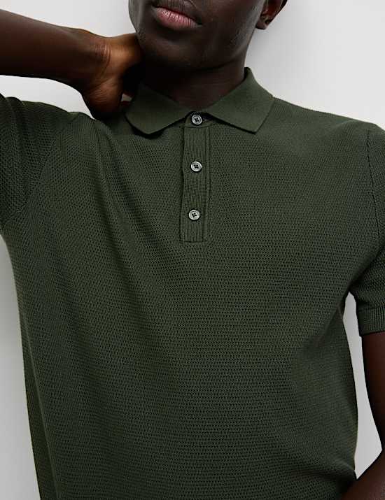Βαμβακερή πλεκτή μπλούζα πόλο με ανάγλυφο σχέδιο