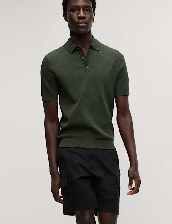 Βαμβακερή πλεκτή μπλούζα πόλο με ανάγλυφο σχέδιο