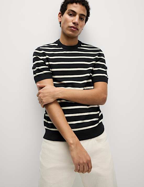Cotton Rich Striped Knitted T-Shirt