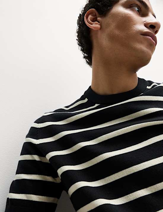 Cotton Rich Striped Knitted T-Shirt