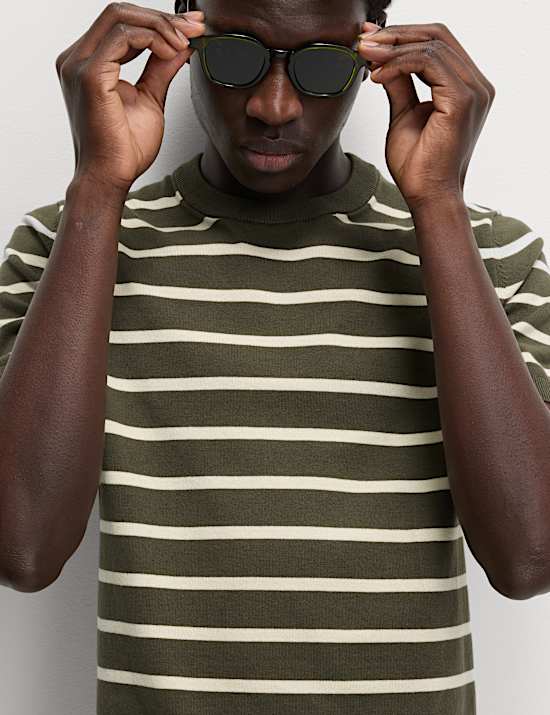 Cotton Rich Striped Knitted T-Shirt