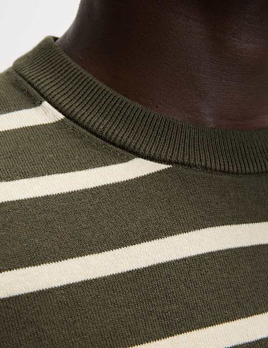 T-shirt en maille de coton &agrave; rayures