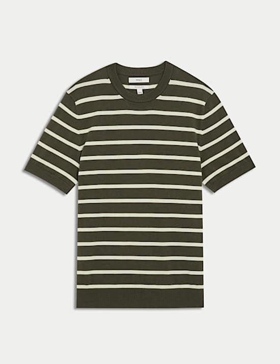 T-shirt en maille de coton &agrave; rayures