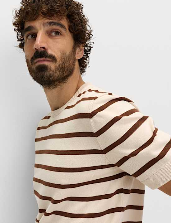 Cotton Rich Striped Knitted T-Shirt