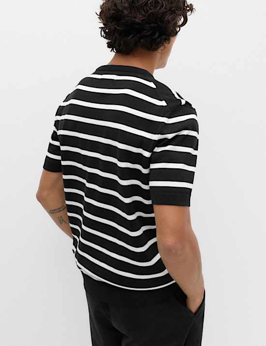 Kaus Rajut Motif Garis Bahan Katun