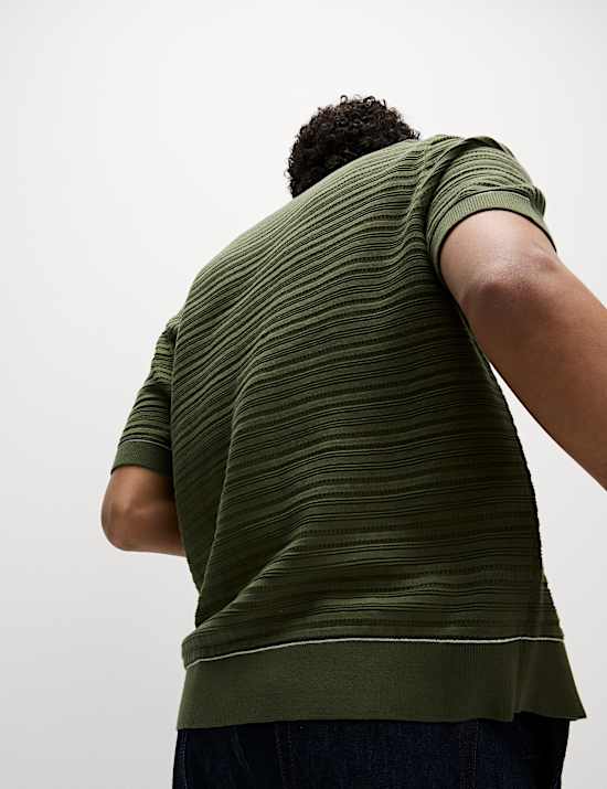 Βαμβακερή πλεκτή μπλούζα πόλο με ανάγλυφο σχέδιο