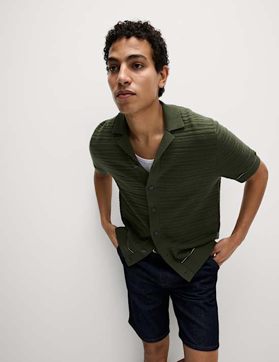 Βαμβακερή πλεκτή μπλούζα πόλο με ανάγλυφο σχέδιο