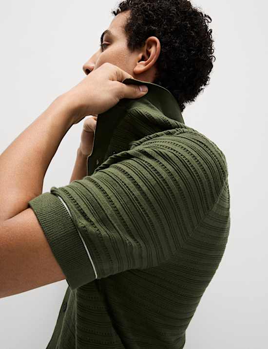 Βαμβακερή πλεκτή μπλούζα πόλο με ανάγλυφο σχέδιο