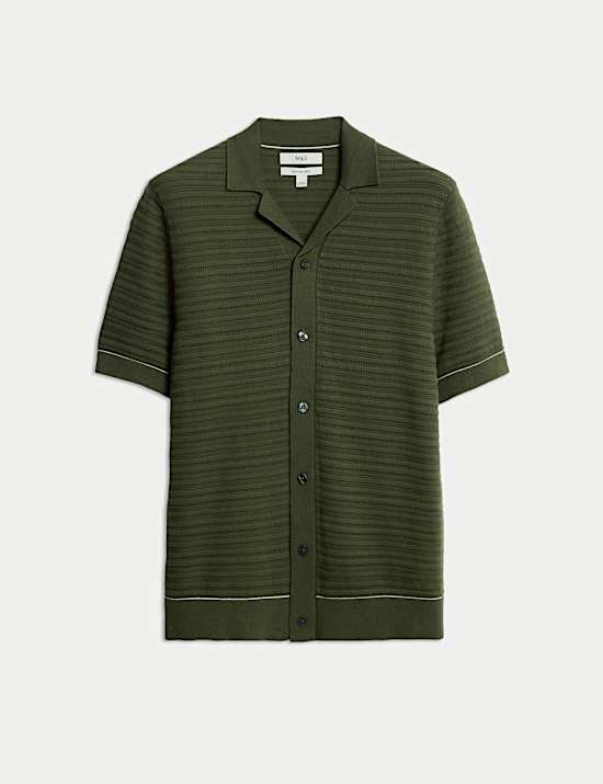 Βαμβακερή πλεκτή μπλούζα πόλο με ανάγλυφο σχέδιο