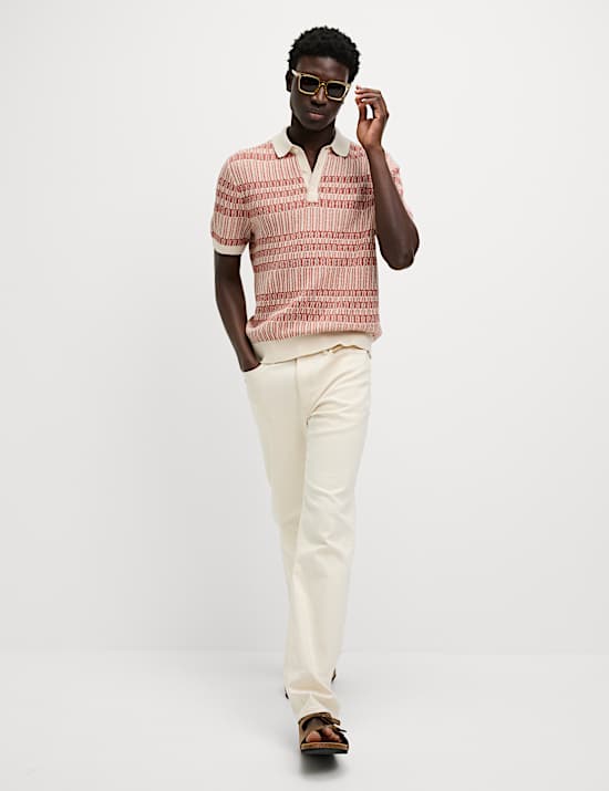 Pure Cotton Striped Knitted Polo Shirt
