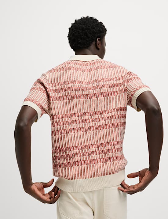 Pure Cotton Striped Knitted Polo Shirt