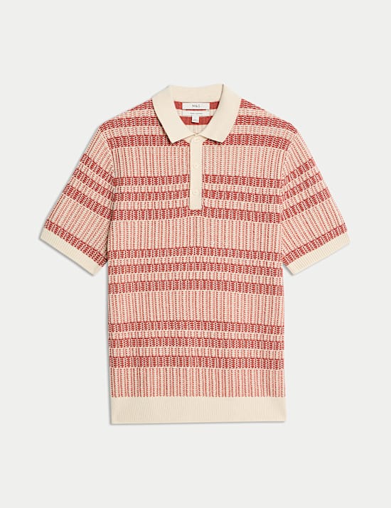Pure Cotton Striped Knitted Polo Shirt