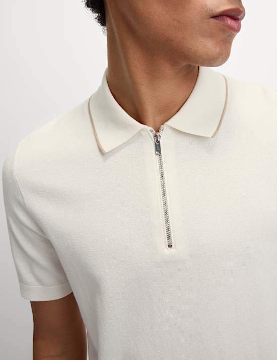 Cotton Rich Half Zip Knitted Polo Shirt