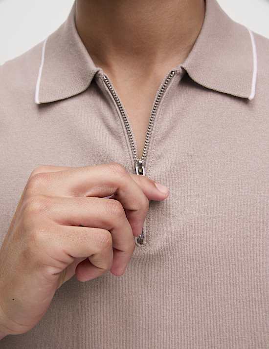 Cotton Rich Half Zip Knitted Polo Shirt