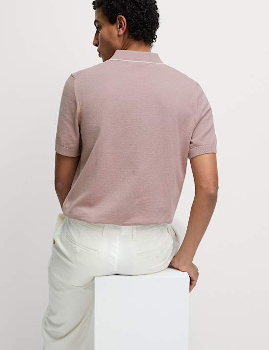 Cotton Rich Half Zip Knitted Polo Shirt