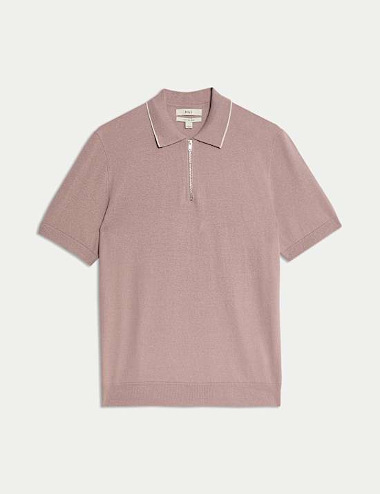 Cotton Rich Half Zip Knitted Polo Shirt
