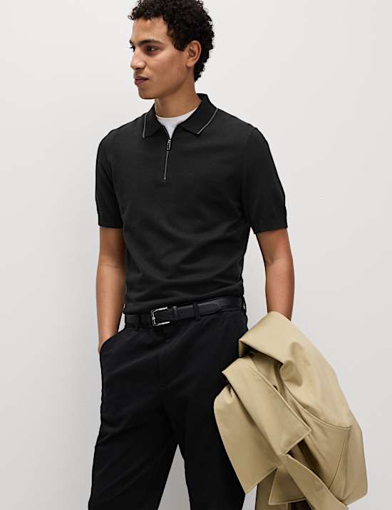 Polo en maille de coton à col demi-zippé