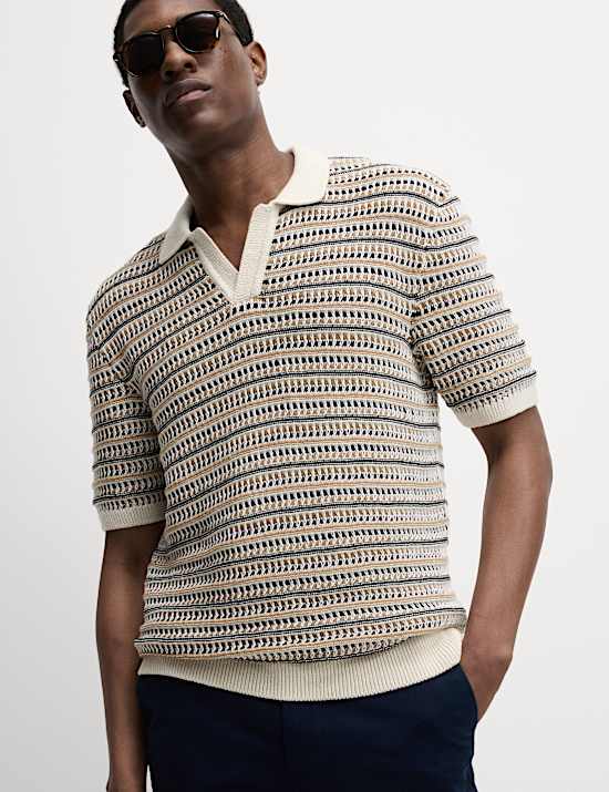 Cotton Blend Knitted Polo Shirt