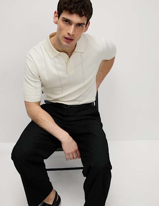Pure Cotton Textured Knitted Polo Shirt