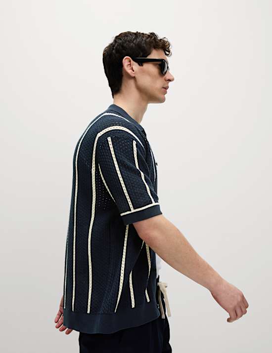 Pure Cotton Striped Knitted Polo Shirt