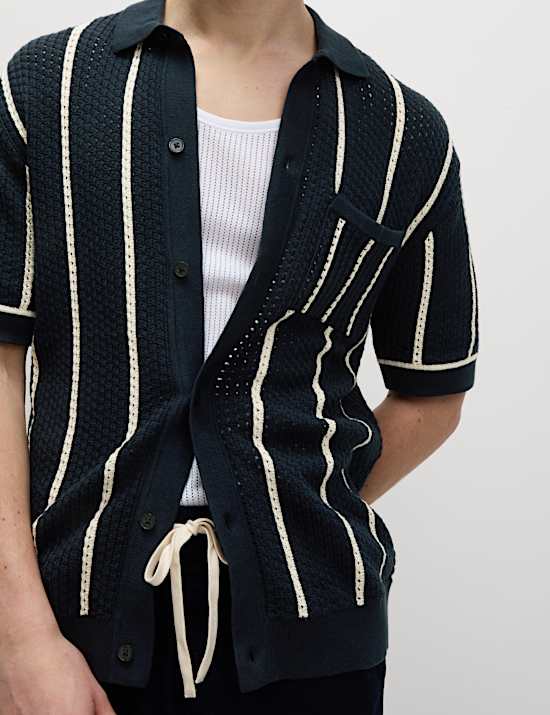 Pure Cotton Striped Knitted Polo Shirt