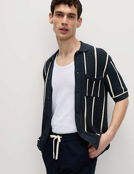 Pure Cotton Striped Knitted Polo Shirt