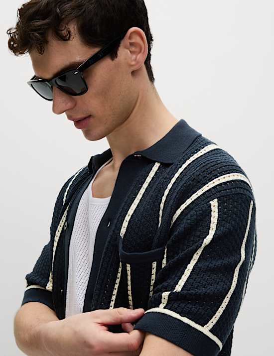 Pure Cotton Striped Knitted Polo Shirt