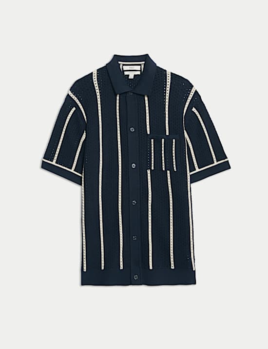 Pure Cotton Striped Knitted Polo Shirt