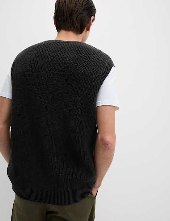 Pure Cotton Ribbed Knitted Vest