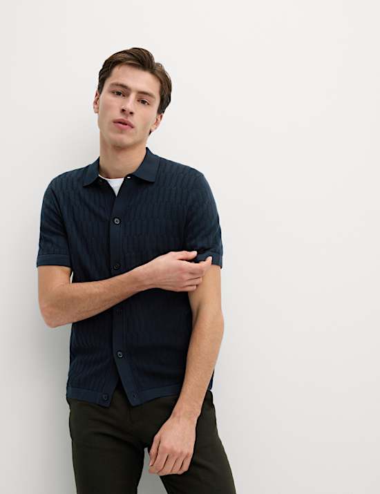 Cotton Rich Textured Knitted Polo Shirt