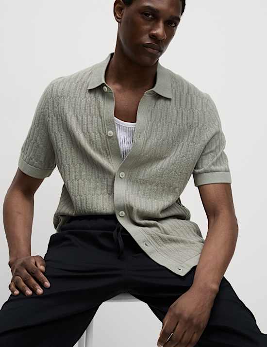 Katoenrijk, gebreid poloshirt met structuur