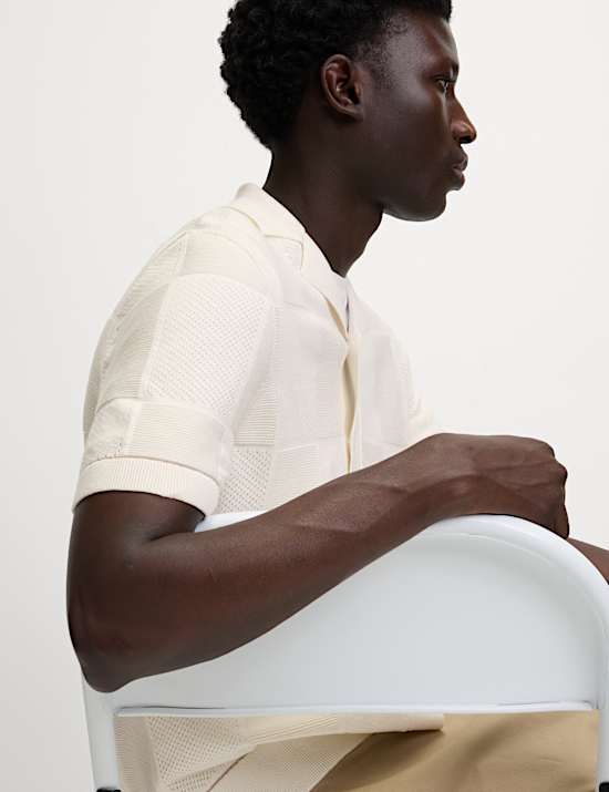 Button-Through Patchwork Knitted Polo Shirt